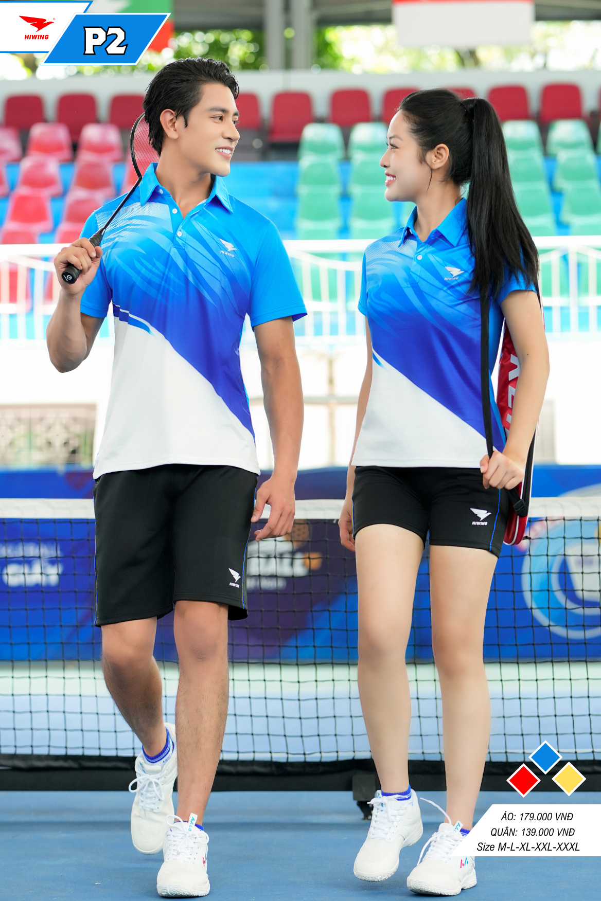 Áo cầu lông Pickleball tenis Nam Hiwing P2 Màu Xanh